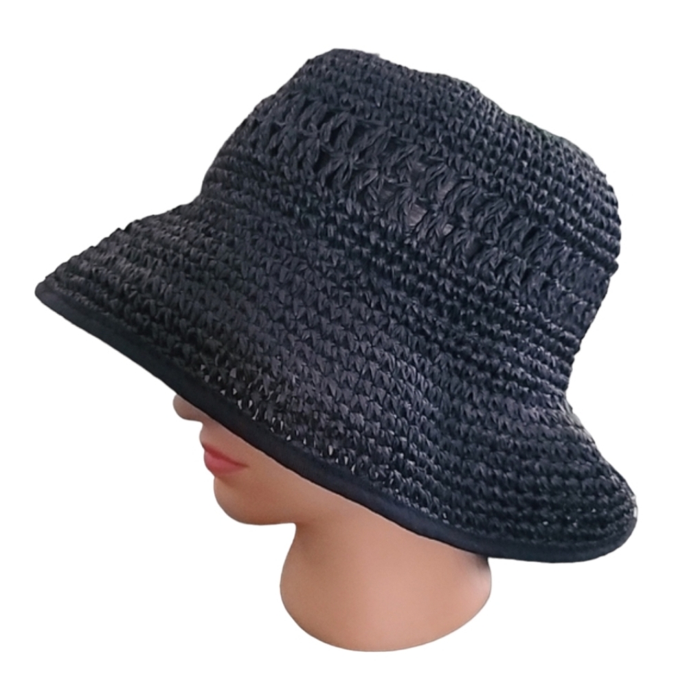 VINTAGE HAWAII Navy Blue Floppy Paper Hat Wide Brim Derby Packable Deadstock - Picture 2 of 15